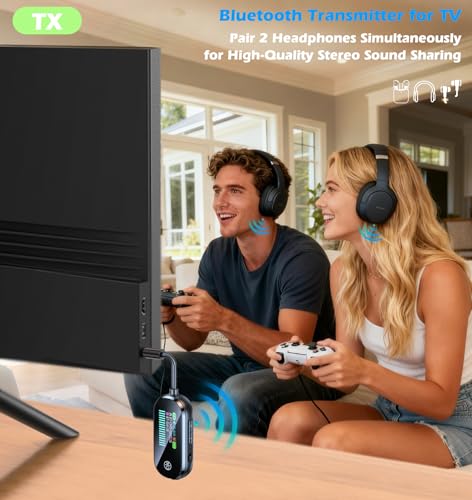 KAIY Bluetooth 5.4 Transmitter Receiver 2-in-1 AUX Adapter | Bluetooth Adapter for TV/Airplane/Car/Speaker, Dual Link for 2 Headphones, Low Latency HD Screen, 3.5mm Bluetooth Dongle - style: Plus