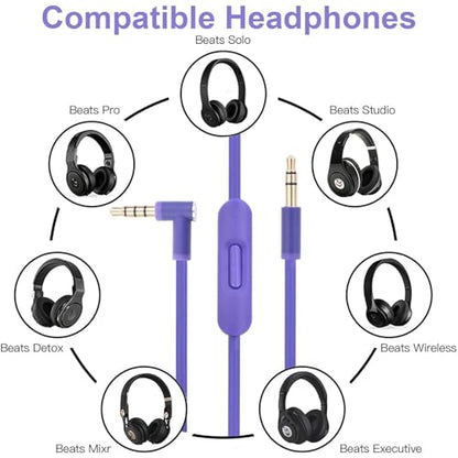 Replacement Audio Cable Cord Wire with in-line Microphone and Control Compatible with Beats Headphones Solo, Studio, Pro, Detox, Wireless, Mixr, Executive, Pill (Purple) - color: Purple