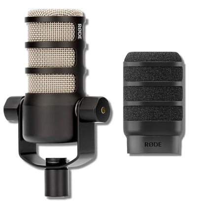 Rode PodMic Cardioid Dynamic Broadcast Microphone Bundle with WS14 High-Density Foam Pop Filter for PodMic — Cardioid XLR Studio Mic for Podcasting, Streaming, Voice Over, Broadcasting