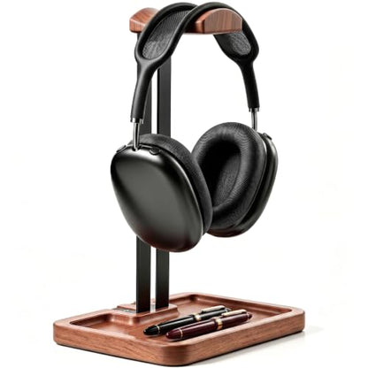 LOXP Wooden Headphone Holder, Solid Stand with Non-Slip and Storage Base | Anti-Rust Gravity Arm, Hardwood Earphone Hanger for Desk, Universal Fit for Gaming Headsets, Studio Headphones
