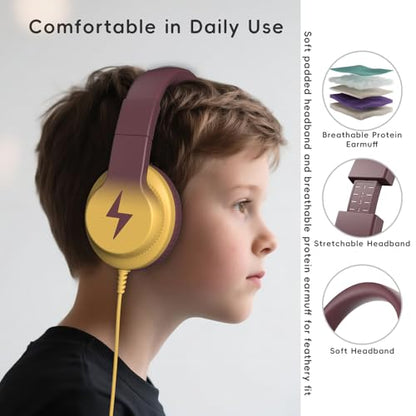 Candy Bila Wired Kids Headphones with Microphone, 85dB Safe Volume | Volume Limiter 85/94dB, HD Stereo Sound, Microphone and Wired Control,Foldable Design, Gradient Brown and Yellow - color: Gradient Brown and Yellow