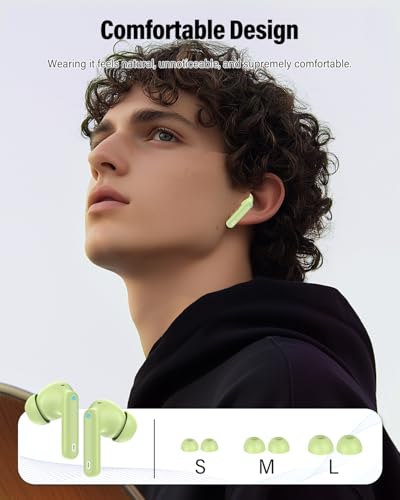 Wireless Earbuds, 2026 Bluetooth 5.4 Headphones Bass Stereo, Grass Green | Ear Buds with Noise Cancelling Mic LED Display in Ear Earphones IP7 Waterproof 36H Bluetooth Earbuds for Phones/Sport/Laptop - color: Grass Green
