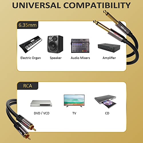 RCA to 1/4" Cable 50FT, Dual 1/4 inch TS to Dual RCA Stereo Audio Interconnect Cord, 23AWG, 2 x 6.35mm Quarter to 2 RCA Male Cable, for AV Receiver, Speaker, Home Audio, Amplifier, with 5 Cable Ties - size: 50 Feet