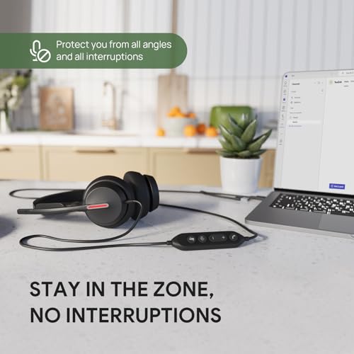 Yealink UH46 Wired Headset,USB-C/A,3-Mic AI Noise Cancelling,Inline Control | Dual-Ear Headphones,Teams/Zoom Certified,Plug & Play for PC/Laptop/Phone, 7ft Cable, Call Center, Work from Home, Dynamic EQ