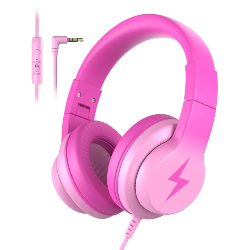 Candy Bila Wired Kids Headphones for School, Over-Ear for Boys Girls | Volume Limiter 85/94dB, HD Stereo Sound, Microphone and Wired Control, Foldable Design, Gradient Deep Pink - color: Gradient Deep Pink