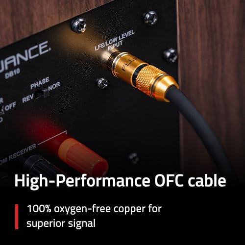 Fluance Premium Grade Subwoofer Cable with Gold-Plated RCA Connectors, High-Performance OFC Cable with Durable Rubber Insulator for Subwoofer, Home Theater, Amplifier - 12 ft