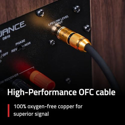 Fluance Premium Grade Subwoofer Cable with Gold-Plated RCA Connectors, High-Performance OFC Cable with Durable Rubber Insulator for Subwoofer, Home Theater, Amplifier - 12 ft
