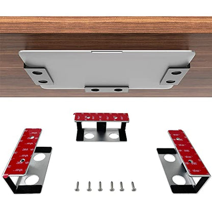 IFCASE Under Desk Laptop Mount with Adhesive & Screw in, Hard Aluminum Under Desk Shelf Holder for Laptop, Mac mini, MacBook, Keyboard with Anti-Scratch Silicone (Silver) - color: Silver