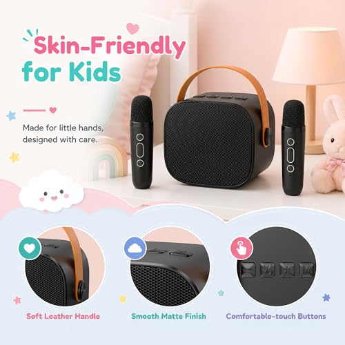 Karaoke Machine for Kids Boys, 2 Mics with Voice Changer, Black | Rechargeable,Portable,Bluetooth,TF Card,Headphone Jack,Sing Toy,Gift for Boys
