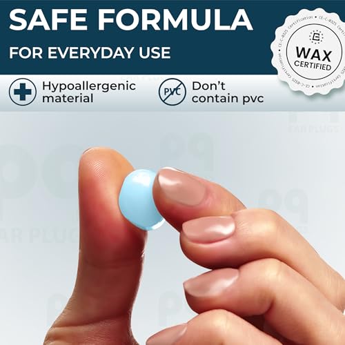 Peace&Quiet | PQ Wax Ear Plugs for Sleeping, Swimming - Soft Noise Cancelling Silicone Gel Wax Earplugs for Sleep and Swimmers, Sound Blocking Level of 32 Db, Color: Blue - color: Blue