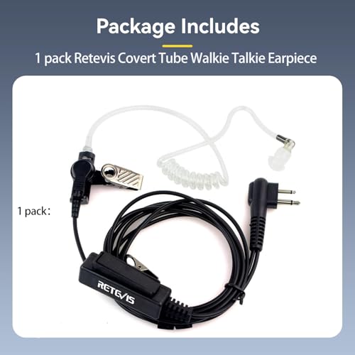 Retevis Covert Tube Walkie Talkie Earpiece with Mic, Full Size PTT(1 Pack)