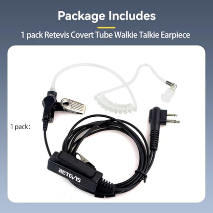 Retevis Covert Tube Walkie Talkie Earpiece with Mic, Full Size PTT(1 Pack)
