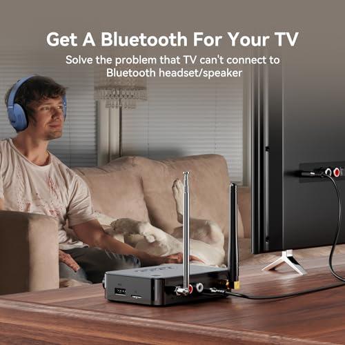 Bluetooth Audio Receiver Transmitter 4-in-1 (with Remote) for Home Stereo TV, HiFi Wireless Audio Adapter with 3.5mm AUX,RCA,6.5mm Mic Connection, FM Radio, Low Latency NFC Audio Adapter