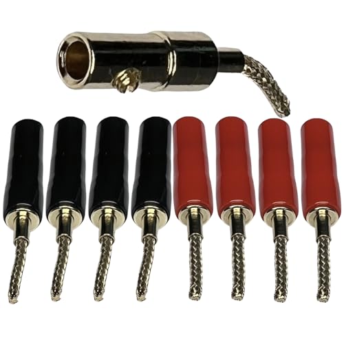 CESS 2mm Flex Pin Braided Banana Plug, Gold Plated, 4 Pairs | Black and Red colors make connections easy to identify.