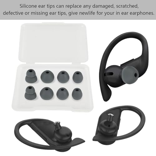 Replacement Earbud Tips Silicone Ear Tips Compatible with Powerbeats Pro Beats Wireless Earphone Headphones Rubber Tips Eartips, 4 Pairs Dark Gray - color: Dark Gray