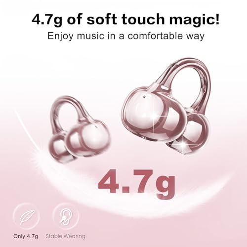 ZIHNIC S26 Wireless Clip on Earbuds, Open Ear Wireless Bluetooth 5.4 Headphones with Mic, IPX5 Waterproof, 35Hr Play time, Light Weight -Rose-Gold - color: Rose Gold