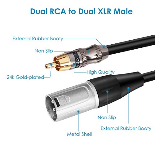 Dual XLR Male to RCA/Phono Audio HiFi Cord, 2 XLR to 2 RCA Interconnect Lead Patch Wire Adapter, 3.3 FT - size: 3.3 FT