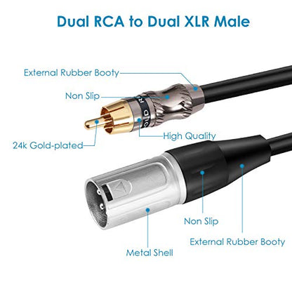 Dual XLR Male to RCA/Phono Audio HiFi Cord, 2 XLR to 2 RCA Interconnect Lead Patch Wire Adapter, 3.3 FT - size: 3.3 FT