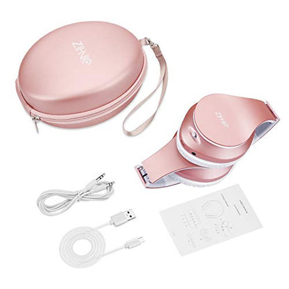 ZIHNIC Bluetooth Headphones Over-Ear, Foldable Wireless and Wired Stereo Headset Micro SD/TF, FM for Cell Phone,PC,Soft Earmuffs &Light Weight for Prolonged Wearing(Rose Gold) - color: Rose