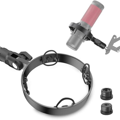 Microphone Shock Mount for HyperX QuadCast, Custom, Durable, with Adapters | Metal Outer Ring, Anti-Vibration, Durable Replacement, Works with Mic Stand and Boom Arm, 3/8" and 1/4" Screw Adapters - size: HyperX QuadCast Shock Mount