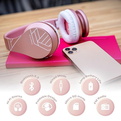 PowerLocus Wireless Bluetooth Over-Ear Stereo Foldable Headphones, Wired Headsets Rechargeable with Built-in Microphone for iPhone, Samsung, LG, iPad (Rose Gold PL Collection) - color: Rose Gold PL Collection