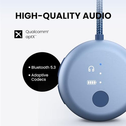 Avantree SoundJet R1 - Airplane Bluetooth Adapter for AirPods, 25H | Qualcomm aptX Adaptive & HD, dual-headphone pairing, 25-hour battery, USB-C charging, and single/dual airline plugs - color: 3. Sky Blue