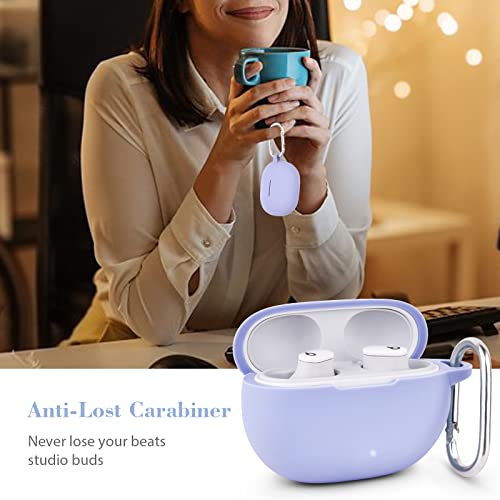 AIRSPO Silicone Case Compatible with Beats Studio Buds Case 2021 Soft Protective Cover for Beats Wireless Earbuds with Keychain (Lilac) - color: Lilac