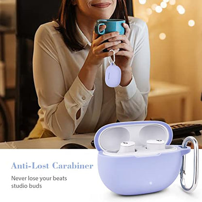 AIRSPO Silicone Case Compatible with Beats Studio Buds Case 2021 Soft Protective Cover for Beats Wireless Earbuds with Keychain (Lilac) - color: Lilac