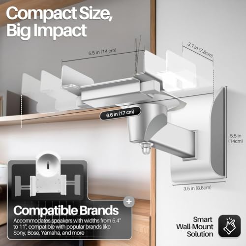 TNP Bookshelf Speaker Wall Mounts, Dual Side Clamps, 55 lb, 2 Pack, White | Rear Surround Sound Speaker Mounts Fit 5.5-11 In Wide Speakers, with 45° Swivel and 7.5° Tilt for Home Theater or Studio - color: White
