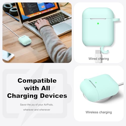 R-fun for AirPods 2nd/1st Case Silicone Cover, Turquoise | Compatible with Apple AirPods 2nd/1st (2019/2016) Generation with Keychain & Cleaner Kit, Wireless Charging Compatible - color: E1-Turquoise
