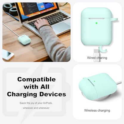 R-fun for AirPods 2nd/1st Case Silicone Cover, Turquoise | Compatible with Apple AirPods 2nd/1st (2019/2016) Generation with Keychain & Cleaner Kit, Wireless Charging Compatible - color: E1-Turquoise