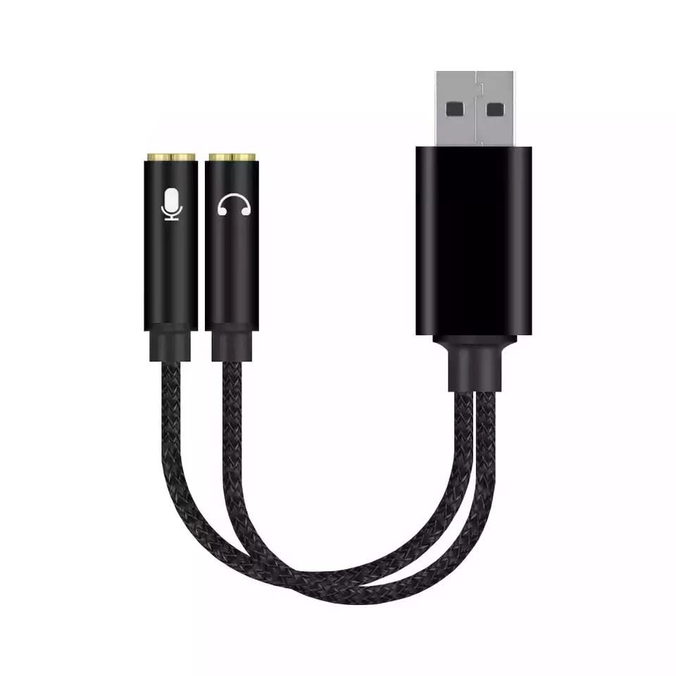 USB to 3.5mm Jack Audio Adapter, USB Audio Cable, External Sound Card USB to Headphone and Mic Adapter, USB 2.0 Male to Dual 3.5mm Female Headset TRS Jack for PS4, PC, Laptop, Gaming Headset Headphone