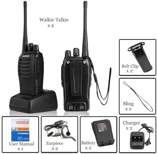 Baofeng Walkie Talkies BF-888s Rechargeable Two-Way Radios for Adults Long Range Handheld Communicator Professional UHF Interphone 2 Pack Walky Talky Set with Earpiece,Li-ion Battery and Charger - color: Black-2Pcs