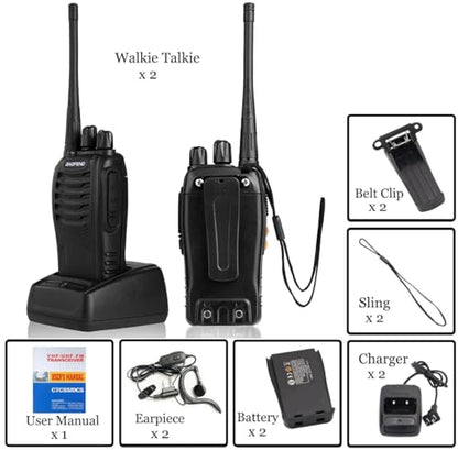 Baofeng Walkie Talkies BF-888s Rechargeable Two-Way Radios for Adults Long Range Handheld Communicator Professional UHF Interphone 2 Pack Walky Talky Set with Earpiece,Li-ion Battery and Charger - color: Black-2Pcs