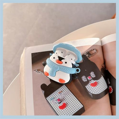 Charging Earphone Case Compatible with Airpods 4,Christmas Cute Animal Hat Penguin Design Soft Silicone Full Body Protective Skin Cover, Kids Girls Women Cartoon Earbuds Accessories with Pendant - color: Winter Penguin, size: Airpods 4