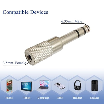 1/4 Female to 1/8 Male Audio Adapter Kit 3.5MM Male to 6.35MM Female Connector for Guitar Headphone 4 Pack - color: Silver