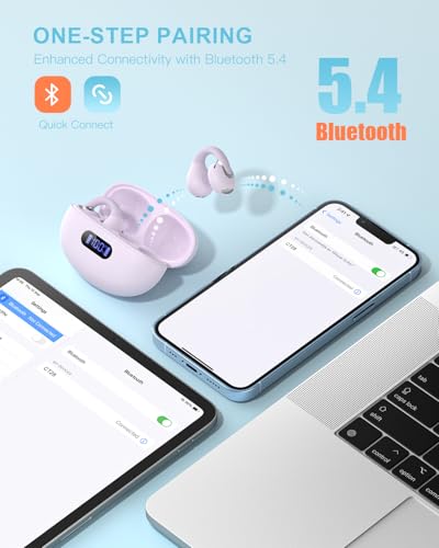 Jzones Open Ear Clip Wireless Earbuds Bluetooth 5.4, Lightweight Comfort Sports Bone Conduction Headphones Built-in Mic for Clear Audio, Stable Fit Earphones 24H Play-Purple - color: Purple