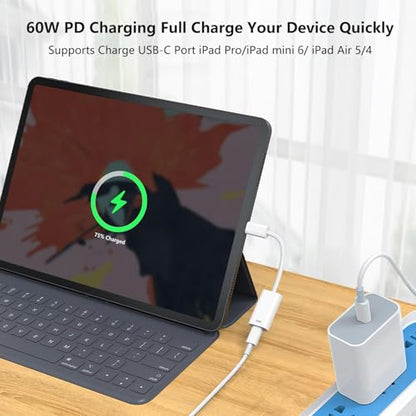 USB C to Lightning Headphone Audio Adapter for iPhone 17 16 15 Plus Pro Max with Charge Data,Type C Male to Female Lightning Earphone Converter Dongle for iPad Pro Air Mini MacBook