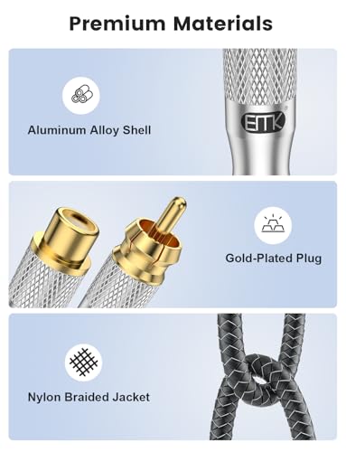 EMK Gold-Plated RCA Y-Splitter 1 Male to 2 Female Extension Cable RCA Splitter - Shielded Design for Subwoofers, TVs, & Home Theaters (1Ft/30CM) - color: 2 Female to 1 Male Silver, size: 1 Ft/0.3M, style: RCA to 2RCA