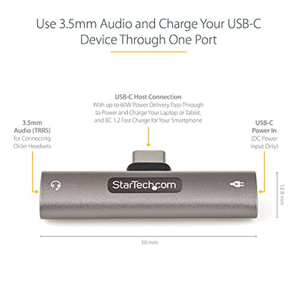StarTech USB-C Audio & Charge Adapter, Phone (CDP235APDM) | USB-C Audio Adapter with 3.5mm TRRS Headphone/Headset Jack and 60W USB-C Power Delivery Pass-through Charger - style: 3.5mm Audio + 60W Charge