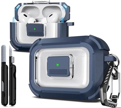 for AirPods Pro 2 Case with Lock Magnetic Lid, Blue | Compatible with AirPods Pro 2nd Generation and AirPods Pro 1st Generation (2019) Case with Cleaner Kit & Carabiner, MagSafe - color: TW-Blue, size: Airpoods Pro 1st/2nd Generation
