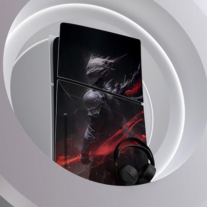 PlayVital Full Set Skin Sticker for ps5 Slim Console Disc Edition (The New Smaller Design), Vinyl Skin Decal Cover for ps5 Controller & Headset & Charging Station & Media Remote - Abyss Knight - color: Abyss Knight