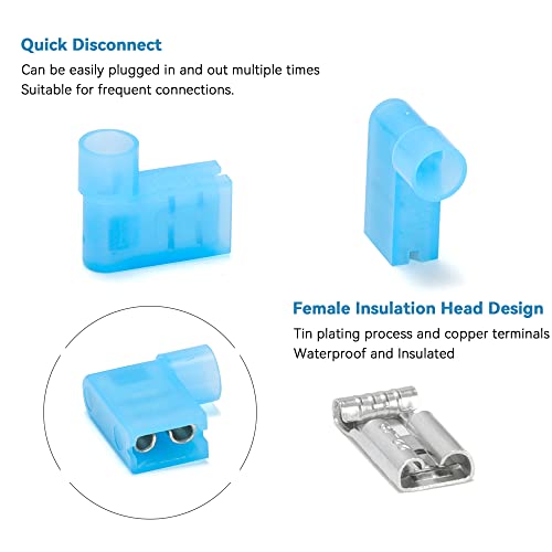 HKS 100 PCS Flag Spade Terminals 90 Degree Female - Blue 16-14 AWG - Nylon Quick Disconnect Wire Connector - Right Angle - Crimp Insulated - color: 100PCS Blue