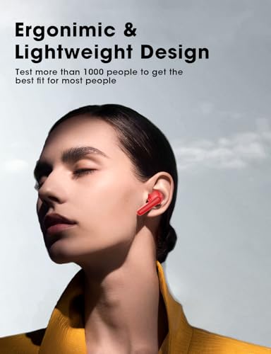 Wireless Earbuds, Hi-Fi Deep Bass Ear Buds, 48H Playtime In-Ear Headphones - color: Red