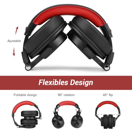 OneOdio A70 Bluetooth Over-Ear Headphones, Hi-Res Wired DJ Studio - Red | Wireless over-ear headphones with 72H playtime, 3.5mm/6.35mm wired jacks for studio monitoring, mixing, guitar, amp and PC - color: Red