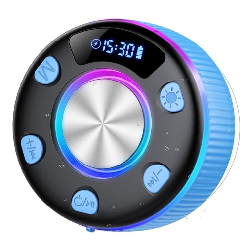 Bluetooth Shower Speaker, IP7 Waterproof Portable Bluetooth 5.3 Speakers with Suction Cup, Mini Wireless Speaker with RGB Lights Time Display, Loud Stereo Sound for Bathroom Beach Outdoor Party, Azure - color: Azure