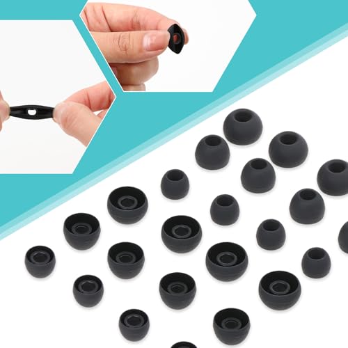 30Pcs Silicone Replacement Earbud Covers Fit Most Earphones Ear Tips(Inner Hole 4mm -6.5mm) Black Ears Cushion Earbuds for in- Ear Headphones Tips Replacement Kit