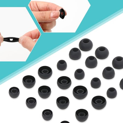 30Pcs Silicone Replacement Earbud Covers Fit Most Earphones Ear Tips(Inner Hole 4mm -6.5mm) Black Ears Cushion Earbuds for in- Ear Headphones Tips Replacement Kit