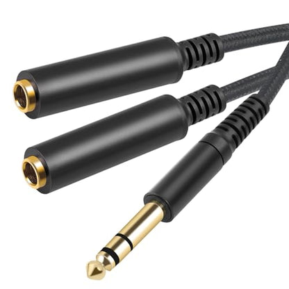 1/4 inch TRS Splitter Cable, 6.35mm Stereo Y Cable, 1/4 Male Plug to Dual 1/4 Female Jack Cord, 12 inches / 30cm - color: Black 1/4" TRS Male to Dual 1/4" Female 12 Inch