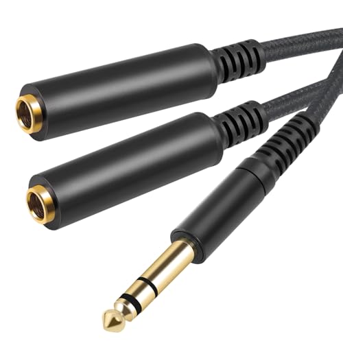 1/4 inch TRS Splitter Cable, 6.35mm Stereo Y Cable, 1/4 Male Plug to Dual 1/4 Female Jack Cord, 12 inches / 30cm - color: Black 1/4" TRS Male to Dual 1/4" Female 12 Inch